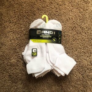 AND1 Men's White Athletic Ankle Socks - 12 Pack